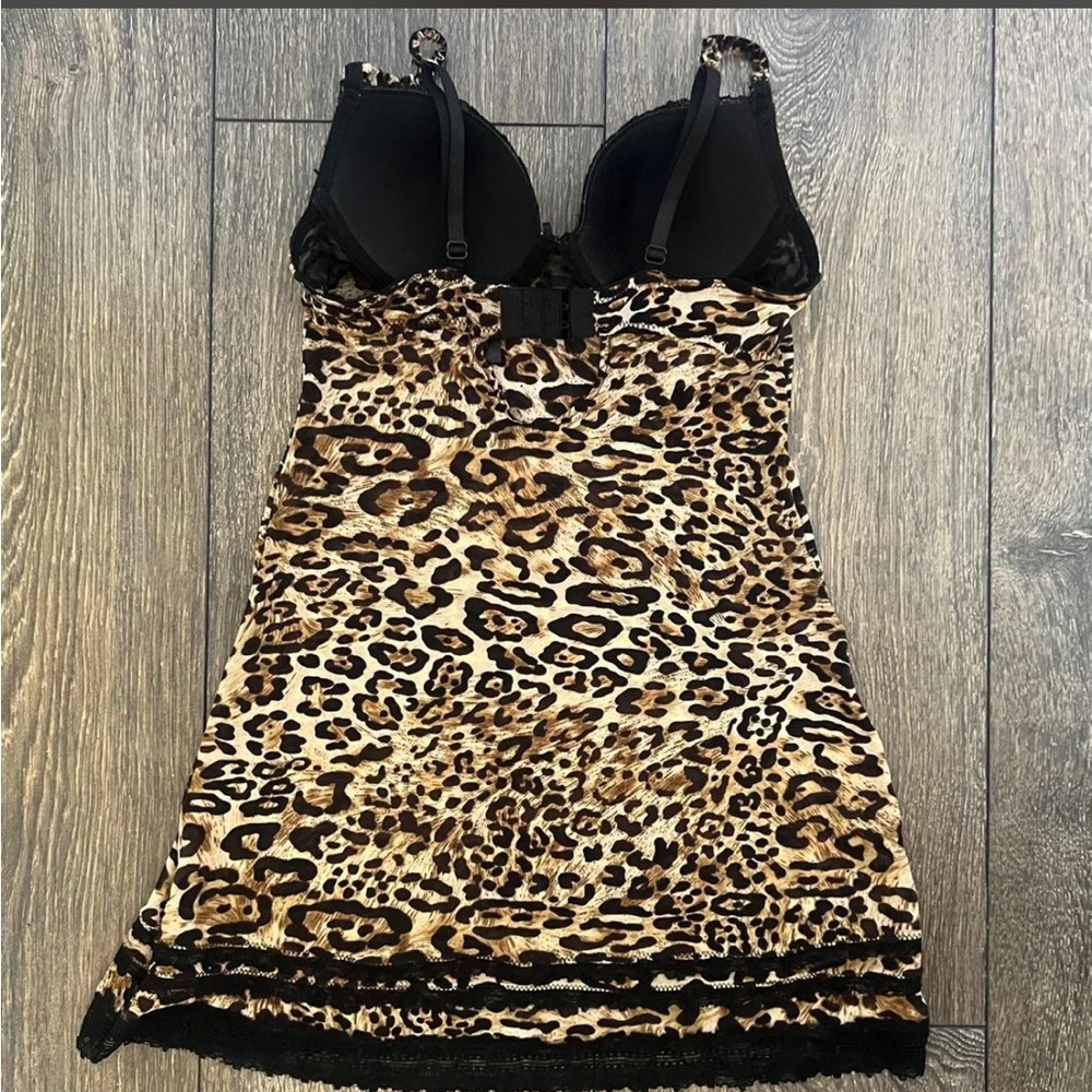 Leopard Print Slip Dress with Black Lace Trim - Picture 4 of 4